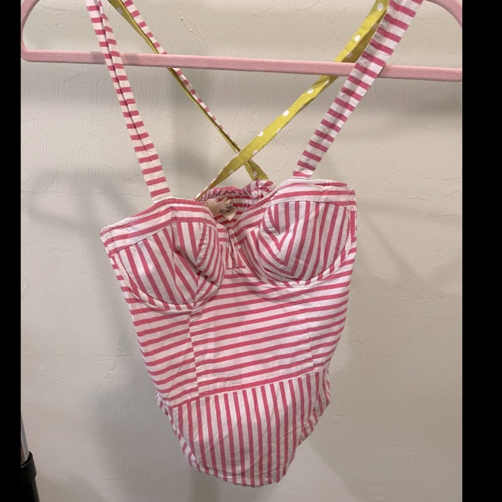 Hollister pink white stripe bustier top